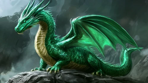 Verdant Dragon on Stone Ledge