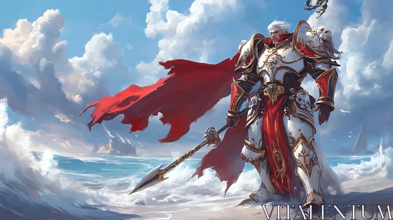 AI ART Armored Warrior by the Sea