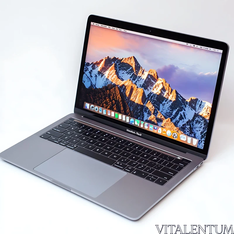 Modern MacBook with Scenic High Mountain Screen AI Image