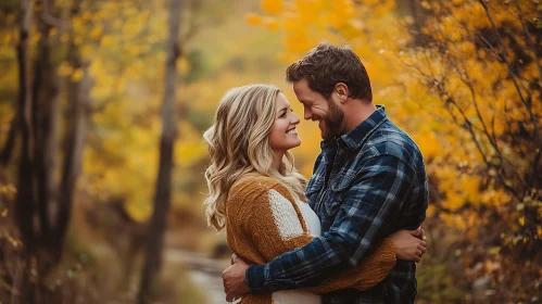 Autumnal Love: A Couple's Tender Moment