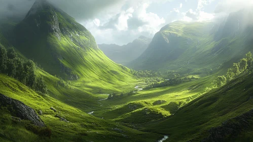 Scenic Mountain Valley with Lush Greenery