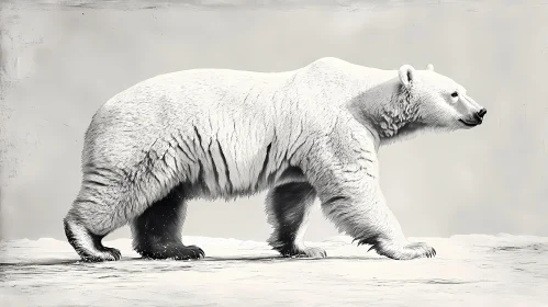 Polar Bear Strolling Across Snow