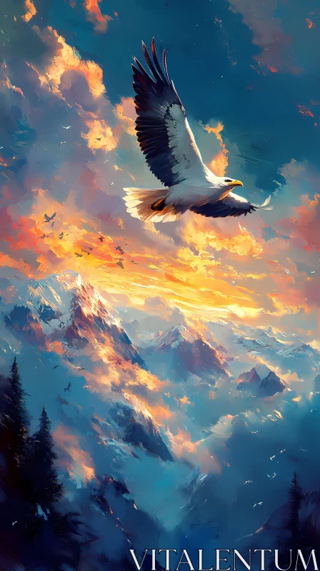 AI ART Eagle and Mountainous Sunset