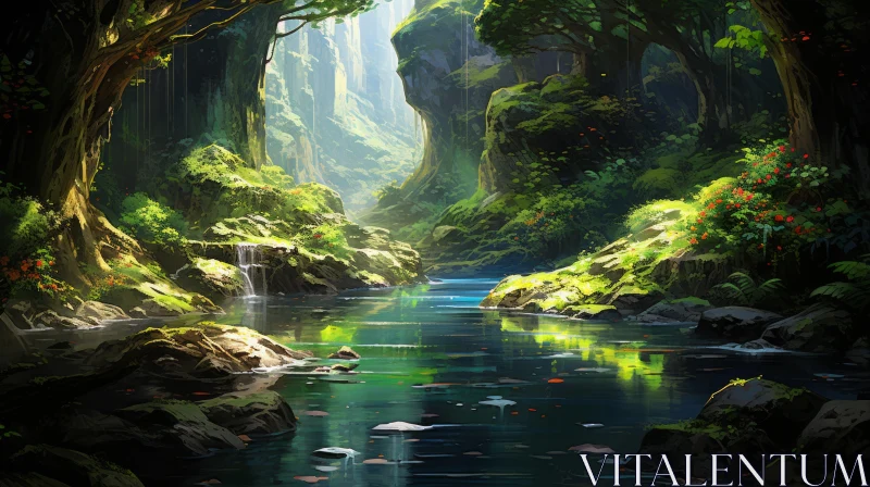 AI ART Enchanting River in a Lush Forest - A Celebration of Nature
