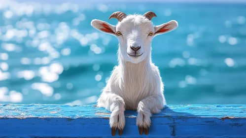 Curious Goat and Turquoise Waves