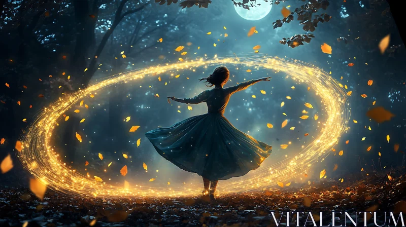 AI ART Woman Dancing in Magical Forest