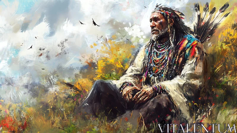 AI ART Old Man Portrait with Feathers