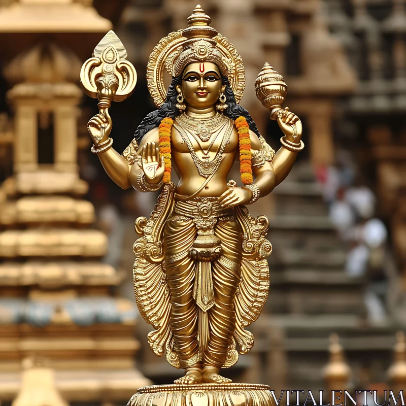 Ornate Gold Sculpture of Hindu God AI Image