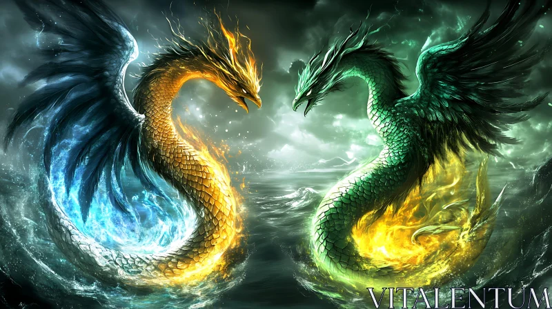 AI ART Dragons of Fire and Water Clash