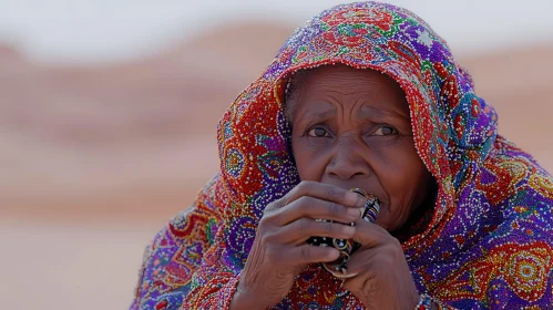 Elderly Woman in Traditional Beaded Attire