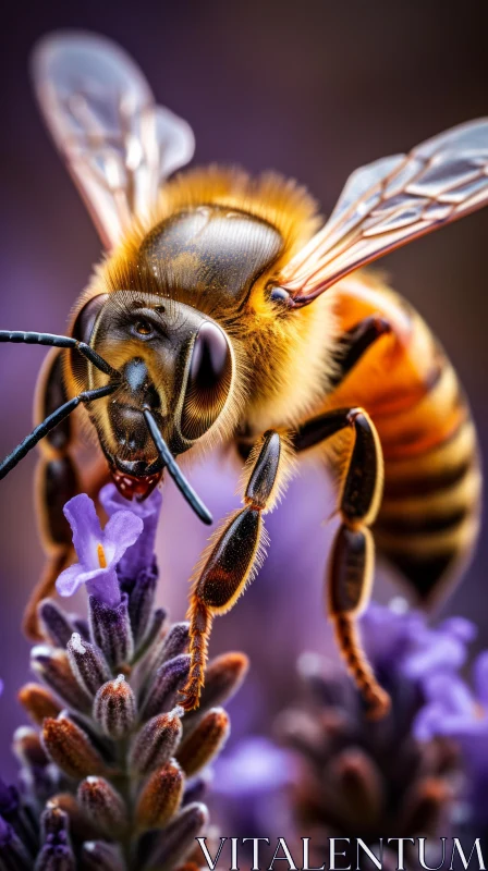 Macro Image of Bee Collecting Pollen on Lavender AI Image