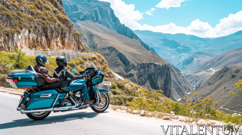 Motorcycle Adventure in Turquoise Mountains | Merging Cultures AI Image
