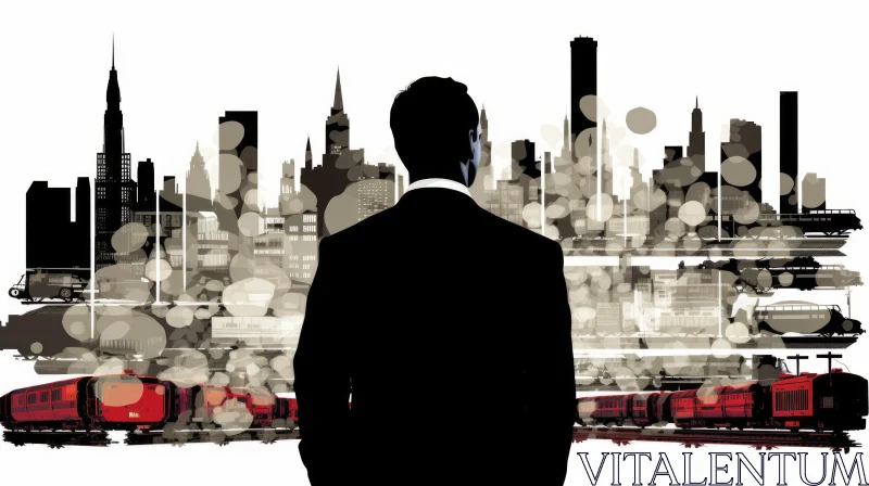 Pencil Sketch of Businessman in Cityscape | Digital Collage Art AI Image