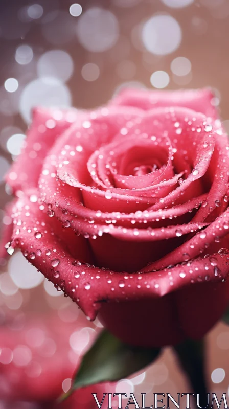 Pink Rose with Water Drops: A Romantic Fantasy AI Image