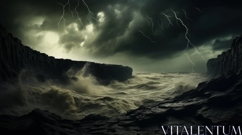 Storm Over Sea: A Post-Apocalyptic Night Landscape AI Image