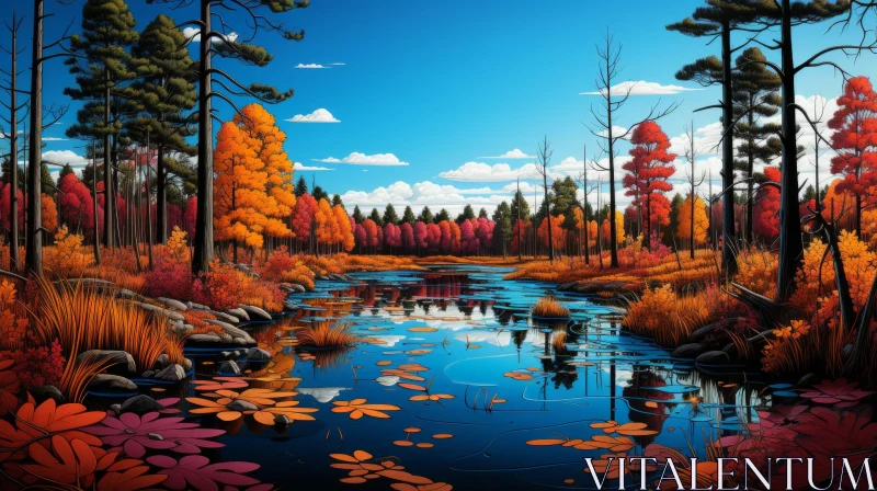 AI ART Vibrant Fall Scenery Illustration with Hyper-Detailed Rendering