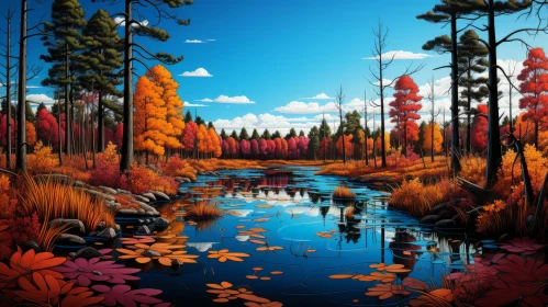 Vibrant Fall Scenery Illustration with Hyper-Detailed Rendering