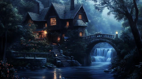 Picturesque Home with Waterfall Scenery