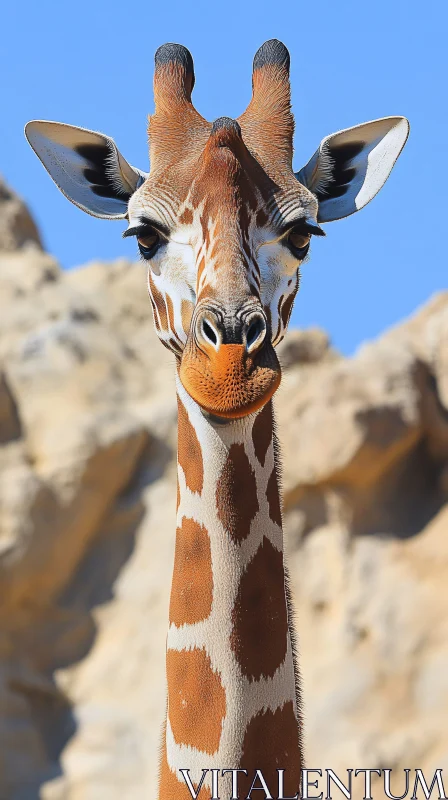 Giraffe Portrait Beneath Blue Skies AI Image