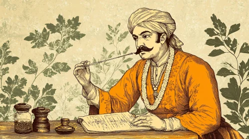 Traditional Man Writing Illustration