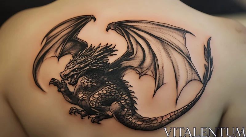 AI ART Monochrome Dragon Tattoo on Skin