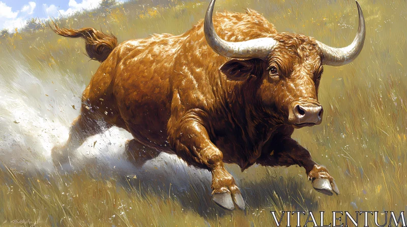 Energetic Bull in Motion AI Image