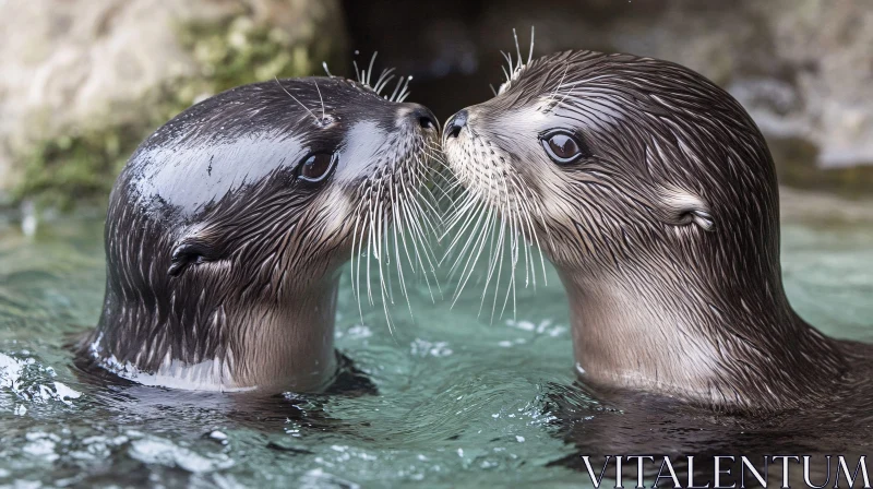 Seals Sharing an Intimate Moment in Water AI Image