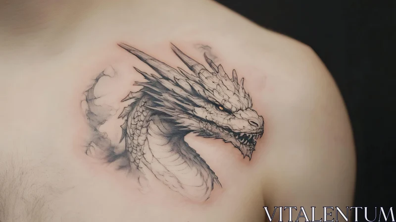 Chest Tattoo: Dragon's Grayscale Majesty AI Image