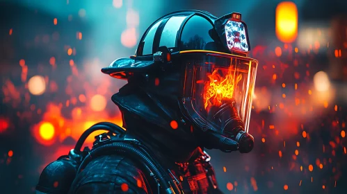 Firefighter Amidst Flames Wearing Safety Equipment