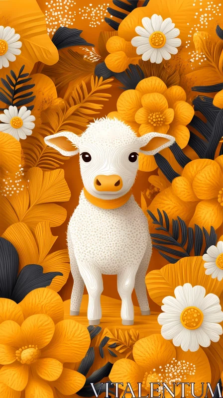 Sheep in Floral Paradise AI Image