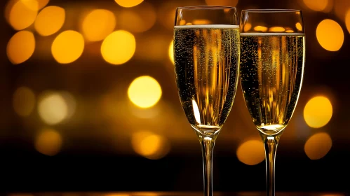 Golden Champagne Flutes Festive Occasion