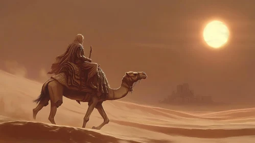 Camel Rider in Desert Landscape
