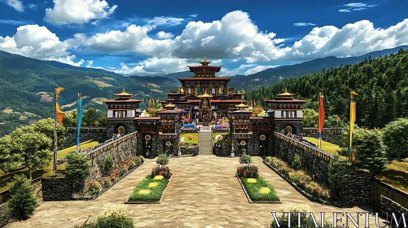 Bhutanese Monastery Scenery AI Image