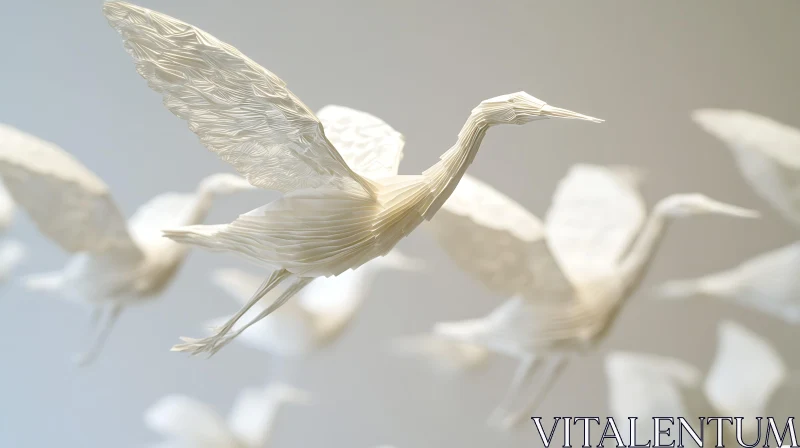 White Paper Cranes Artful Composition AI Image