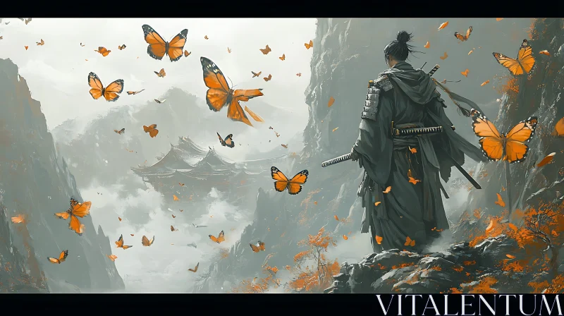 AI ART Samurai with Butterfly Swarm