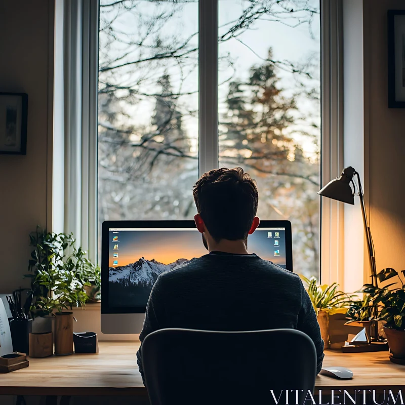 Calm Workspace Overlooking Nature AI Image