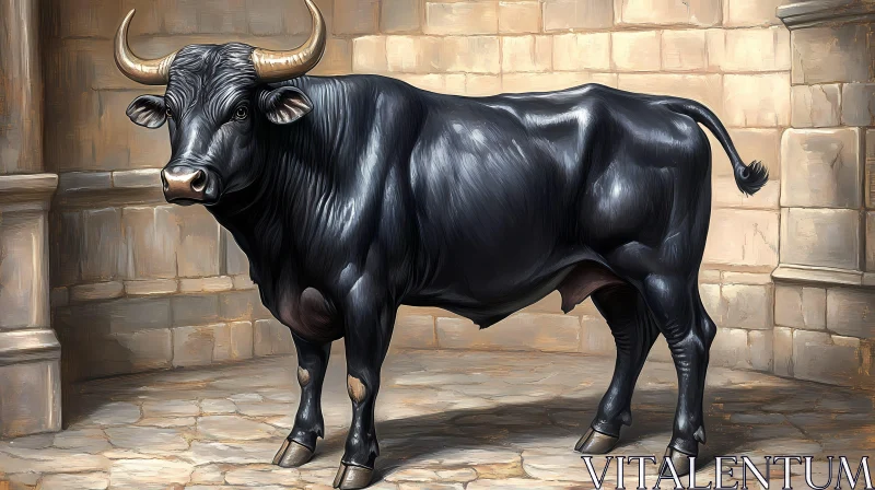 AI ART Powerful Black Bull Painting