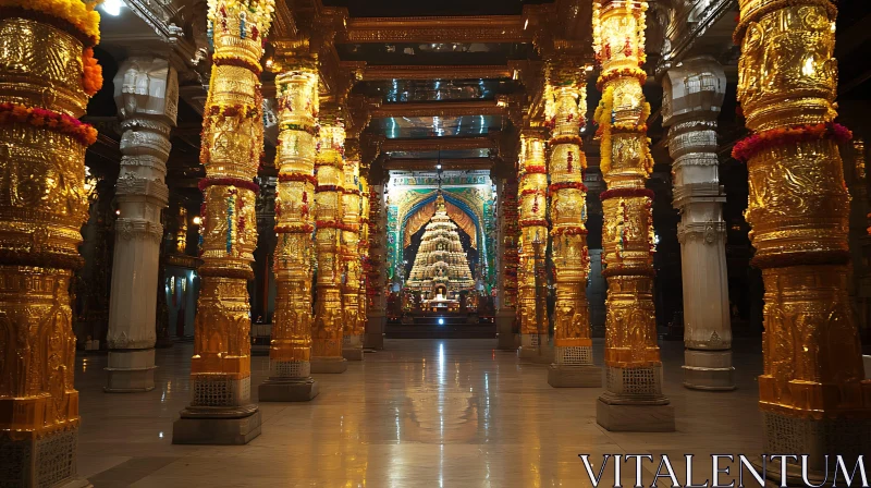 Ornate Temple Interior with Gilded Columns AI Image