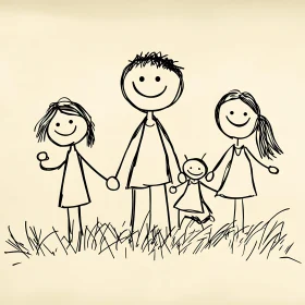 Simple Family Portrait in Line Art