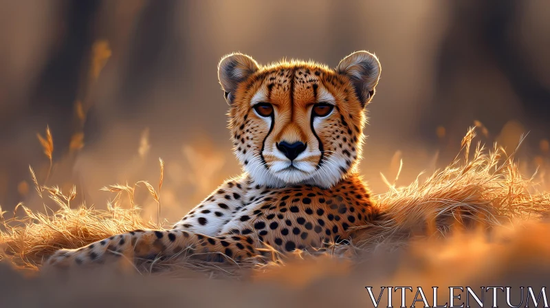 Cheetah Resting in Sunlit Grass AI Image