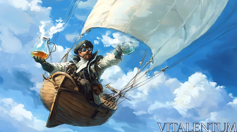 AI ART Airship Adventure: Steampunk Character's Sky Journey