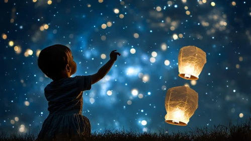 Night Sky Lanterns and Child's Wonder