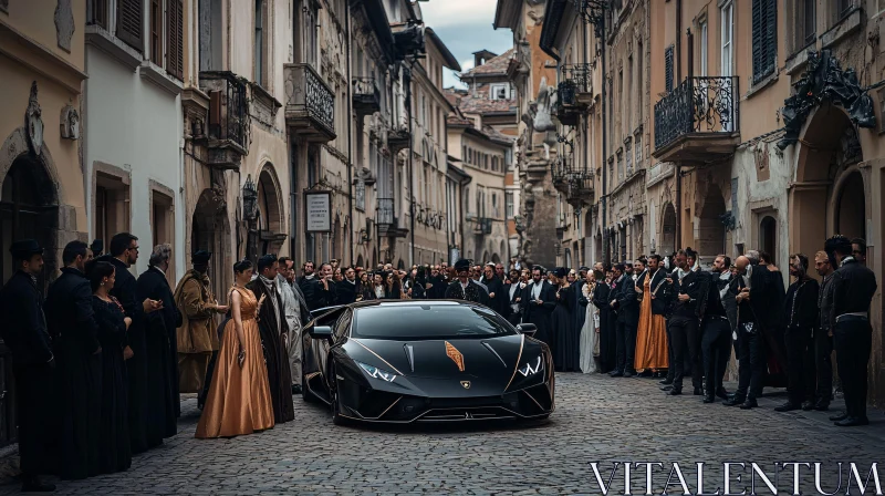 Black Luxury Car in Historic Parade Setting AI Image