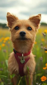 Dog in Blooming Field