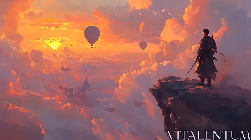 Cliffside Warrior at Sunset AI Image