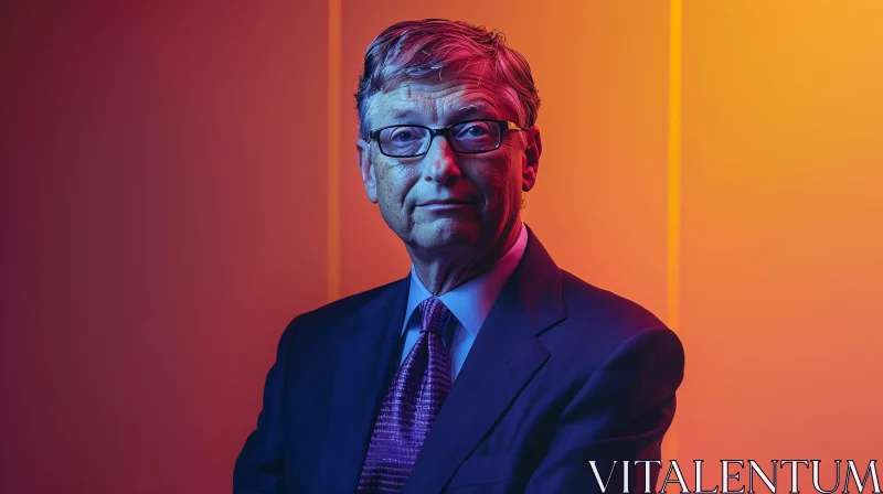 Bill Gates Portrait with Illuminated Background AI Image