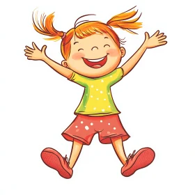 Happy Leaping Girl Cartoon