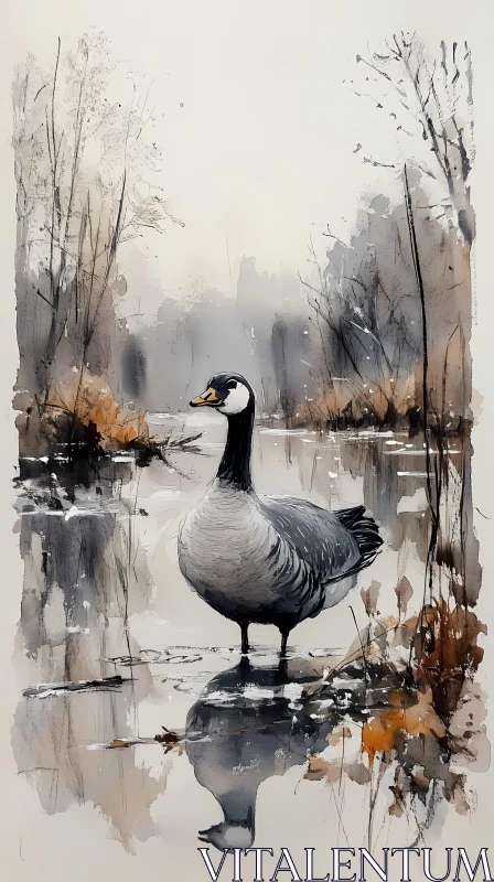 Goose by the Water's Edge AI Image