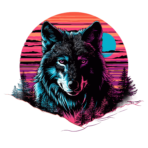 POD Design Retro Wolf Sunset Illustration