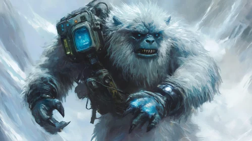 Cybernetic Yeti in Snowy Landscape